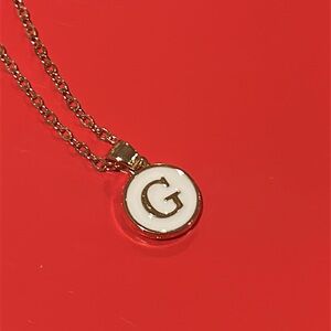 Gold Initial 'G' Pendant Necklace - White Enamel Accent